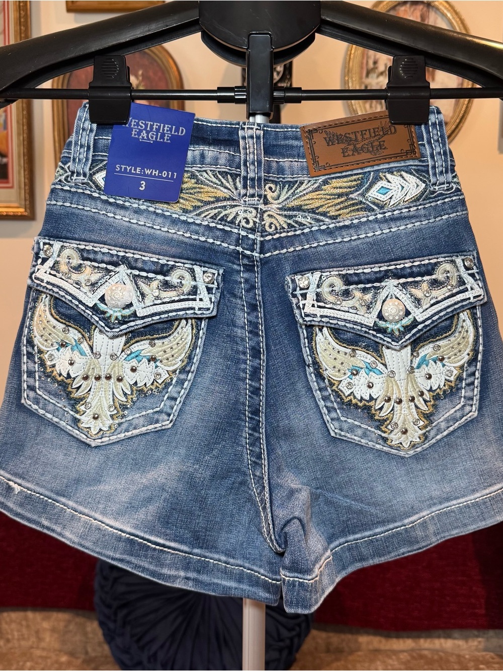 Westfield Eagle Blue Embroidered Y2K Denim Jean Shorts